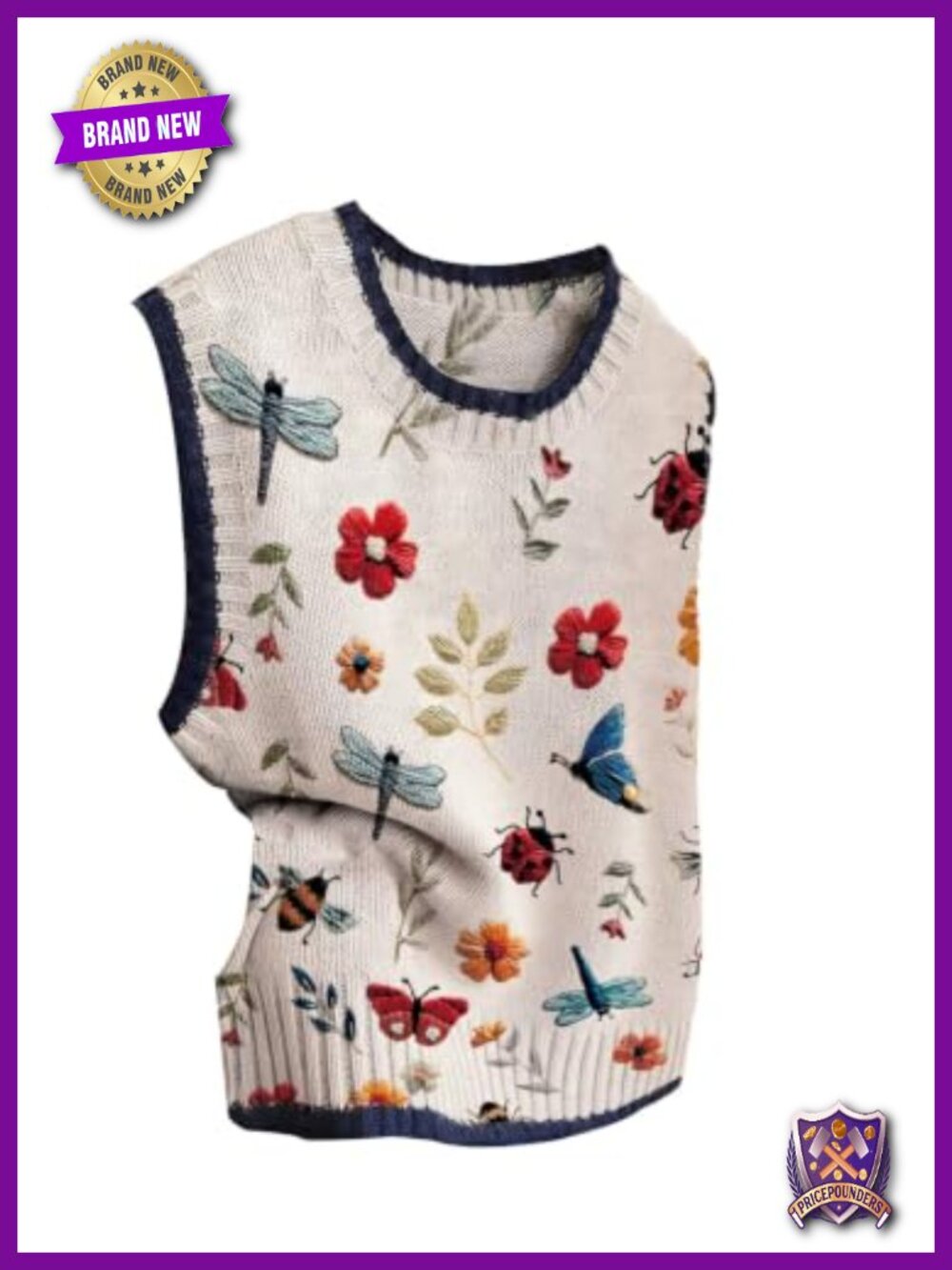 Sleeveless Butterfly Floral Print Knit Sweater Vest Fall Boho Outfit